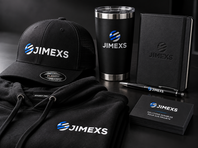 Ensemble Promotionnel Jimexs En Noir Et Bleu — réalisation L’Atelier 13, St-Hyacinthe