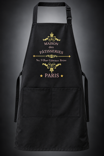 Tablier Noir Maison Des Pâtisseries Paris — réalisation L’Atelier 13, St-Hyacinthe